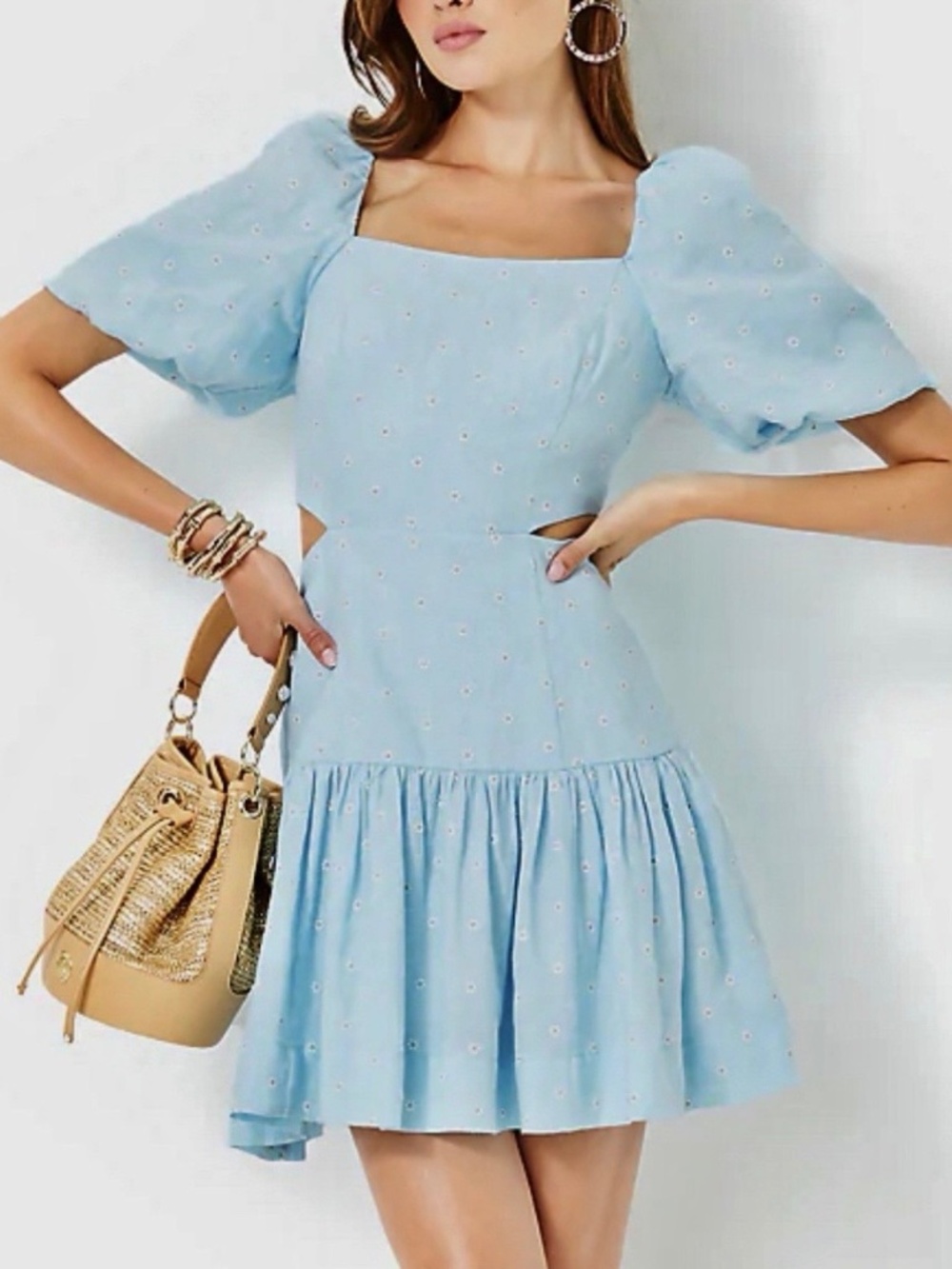 Lilly Pulitzer Kylanne Blue Linen Cutout Dress Drive Me Daisy Floral Size 4